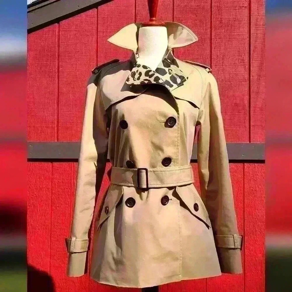 NWOT Coach Khaki and Leopard Belted Short trench coat size xs - Picture 5 of 17